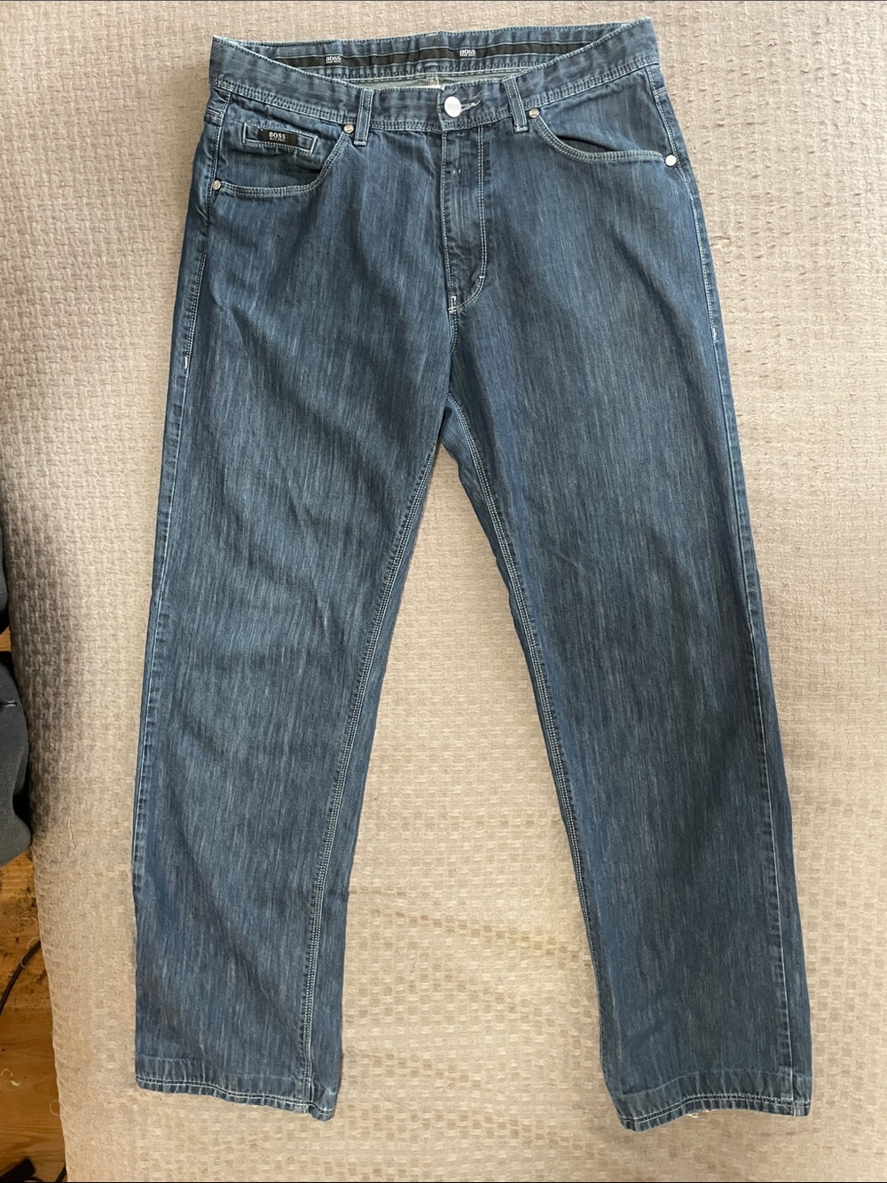 Boss Men's Straight Jeans in Washed Blue